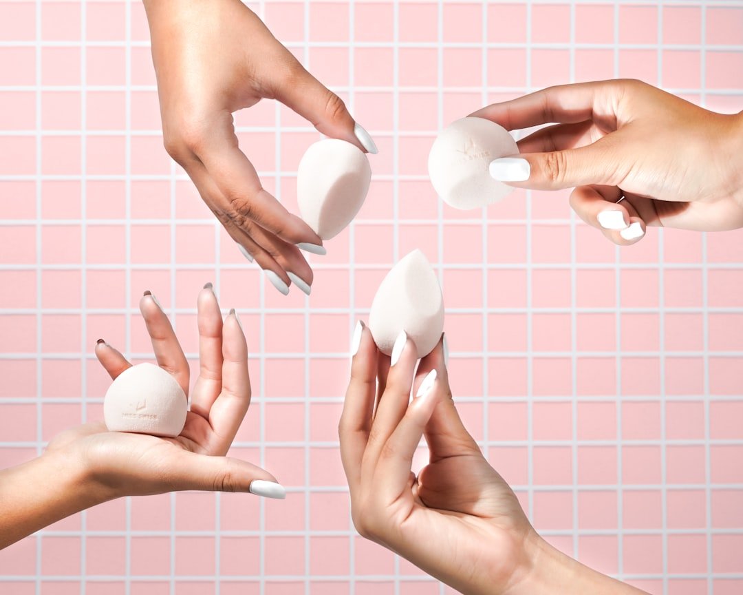 Foundation applied in thin layers with a makeup sponge